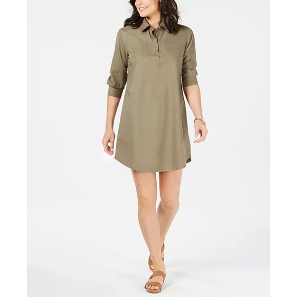 Karen Scott Dresses & Skirts - Karen Scott Olive Green Mini Shirt Dress XL